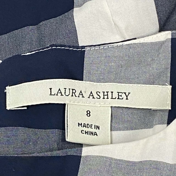 LAURA ASHLEY Cotton Blue White Picnic Check Fit and Flare Midi Dress - Picture 11 of 12